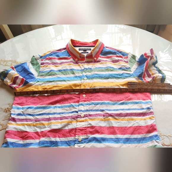 Tommy Hilfiger cotton linen button up short sleeve shirt slim fit - Picture 7 of 7